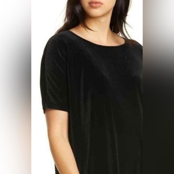 EILEEN FISHER Velvet Short Sleeve Sheath Dress in Black Size Extra Small - Picture 2 of 8